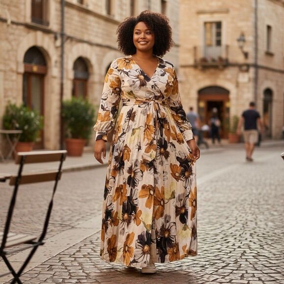 Baltic Born Maxi Floral Dress 3XL Multicolor Belted Long Sleeve Romantic Party - Picture 1 of 13